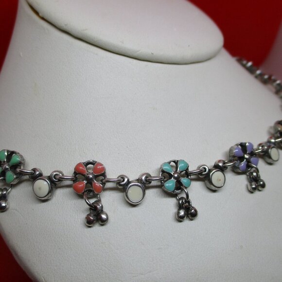 Vintage PHILIPPE AUDIBERT PARIS Enamel Silver Tone Metal Floral Dangle Beaded - Picture 2 of 14